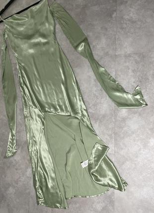 Атласное платье-комбинация цвета шалфея с завязками на спине topshop9 фото
