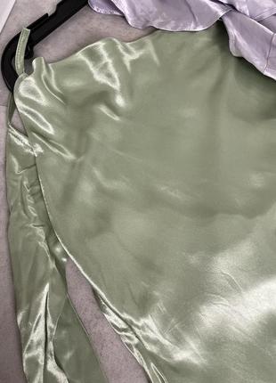Атласное платье-комбинация цвета шалфея с завязками на спине topshop8 фото