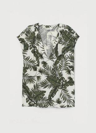 Блуза / майка / топ / блузка / тропический принт футболка / вискоза / v-вырез