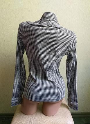 Стрейчевая рубашка в клетку. коттоновая блуза с рюшами.5 фото