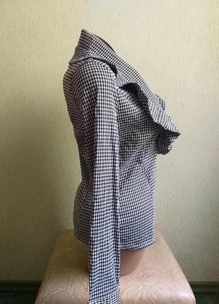 Стрейчевая рубашка в клетку. коттоновая блуза с рюшами.3 фото