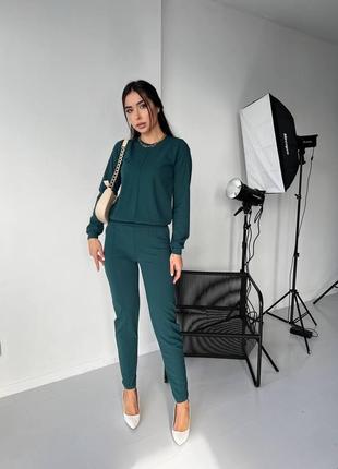 Классический брючный костюм женский прогулочный зеленый весенний летний костюм женский трикотаж 48-50 52-54 р