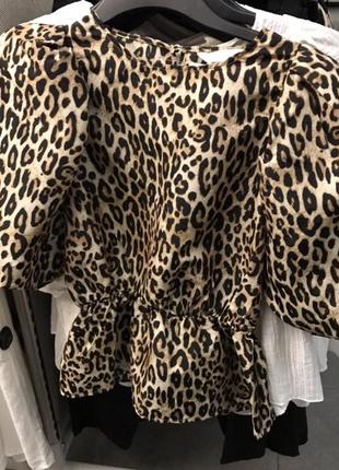 Стильная блуза h&amp;m принт леопард тафта фонарики6 фото