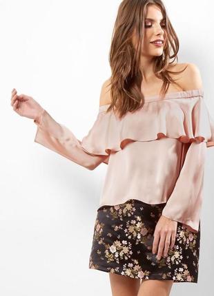 Свободная блузка с воланом, цвет пыльной розы перламутр, нарядная блузка