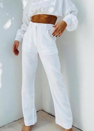 Брюки брюки льняные льняные льняные белые палаццо zara h&m