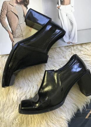 Туфли лаковые ботинки натуральная кожа с квадратным носком тренд 20197 фото
