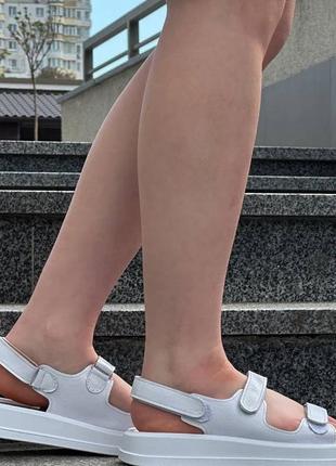 Стильные белые босоножки/сандали на липучках,низкий ход кожаные/кожа женские летние, лето4 фото