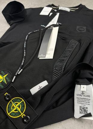 Чоловічий літній комплект футболка + шорти стон айленд / якісний комплект stone island в чорному кольорі на літо3 фото
