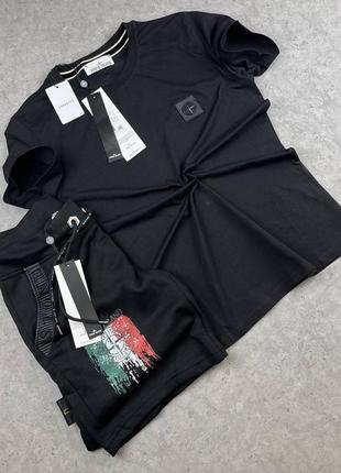 Чоловічий літній комплект футболка + шорти стон айленд / якісний комплект stone island в чорному кольорі на літо6 фото