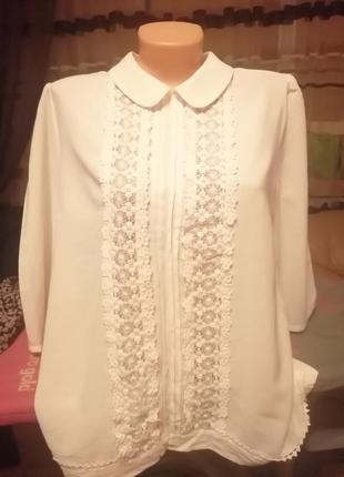 Блуза молочного цвета с кружевом п-2