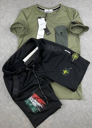 Мужской комплект поло + шорты / качественный комплект stone island на лето5 фото