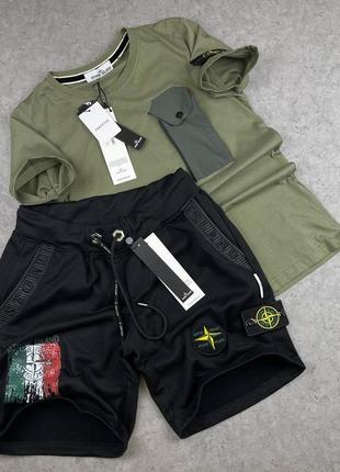 Чоловічий комплект поло + шорти / якісний комплект stone island на літо1 фото