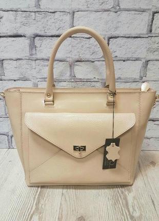 Сумка женская натуральная кожа слоновая кость карман под рептилию 1618