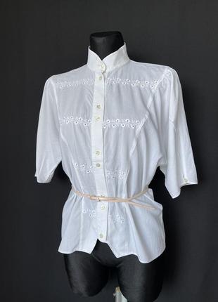 Винтаж белая блузка винтажная воротник стойка