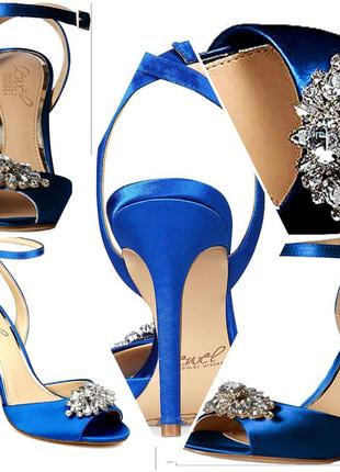 Сатиновые свадебные вечерние босоножки со стразами камнями