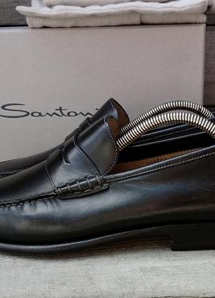 Новые santoni пенни-лоферы италия кожаные мужские туфли черные мокасины2 фото