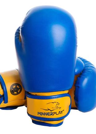 Боксерские перчатки powerplay 3004 jr classic сине-желтые 8 унций1 фото