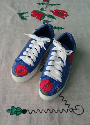 Женские кроссовки кеды макасины синие с вышивкой 36 размер, стелька 23 см1 фото
