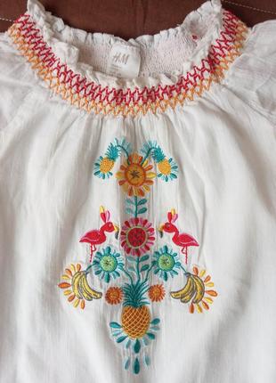 Вышитое летнее платье туника h&m на девочку 68 см муслиновая вышиванка платье муслин лето 3-4-6 мес2 фото