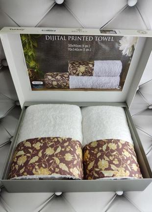 Набір махрових рушників 2 шт у подарунковій коробці beliza туреччина вставка з сатину 05