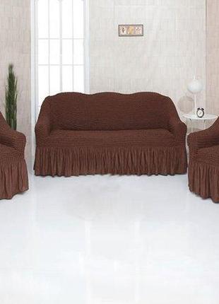 Чохли для меблів naperine диван і два крісла жатка з оборкою (3+1+1)