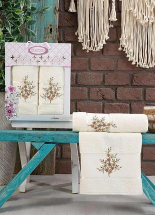 Набір люксових махрових рушників бане та лицьове gulcan турция молочний