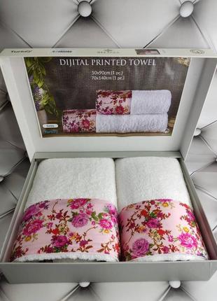 Набір махрових рушників 2 шт у подарунковій коробці beliza туреччина вставка з сатину 06