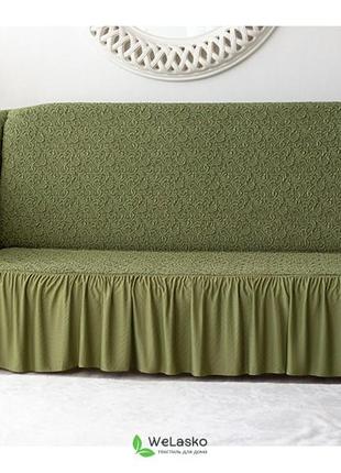 Чехол натяжной  на диван и 2 кресла из буклированного жаккарда milano зеленый новинка!2 фото