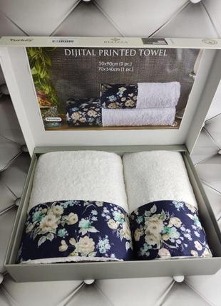 Набір махрових рушників 2 шт у подарунковій коробці beliza туреччина вставка з сатину 04