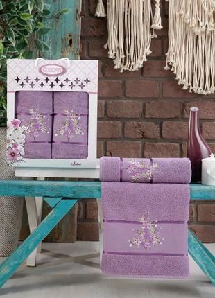 Набір люксових махрових рушників бане та лицьове gulcan турция бузковий