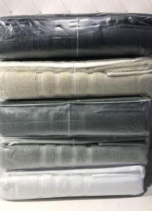 Набір люксових махрових рушників банне і лицьове soft cotton туреччина графіт3 фото