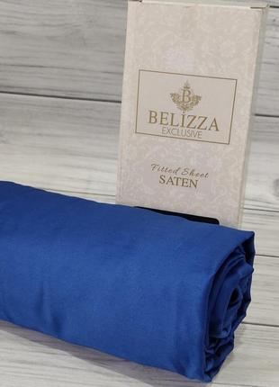 Простирадло belizza сатинове на резинці з наволочками 160х200+30см сине