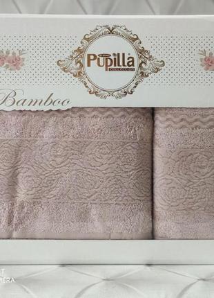 Набор бамбуковых полотенец в коробке  pupilla розовый