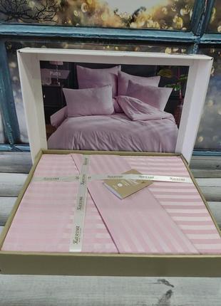 Набір постільної білизни сатин страйп karina home євро розмір рожевий1 фото