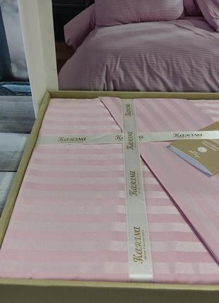 Набір постільної білизни сатин страйп karina home євро розмір рожевий2 фото