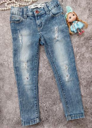 Стильні вузькі джинси скіні з потертостями розривів denim co 4-5 років