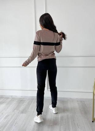 Велюровий костюм жіночий брючний прогулянковий бежевий комплект вільна кофта штани в обтяжку розмір 48-50 52-546 фото