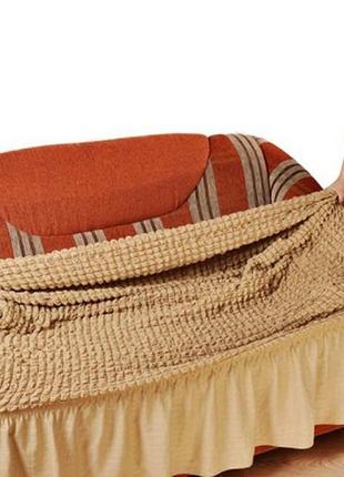 Чехол натяжной с рюшем на угловой диван в подарок чехол на кресло milano горчичный2 фото