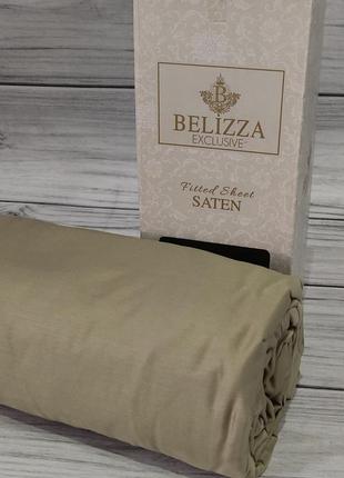 Сатиновая простынь на резинке 180х200см и 2 наволочки belizza турция оливковая