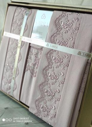 Комплект постільної білизни євро ранфорс з мереживом sarra home туреччина рожевий3 фото