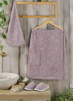 Набор для сауны и бани женский махровый 2 предмета philippus турция сиреневый