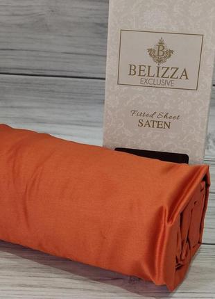 Простирадло belizza сатинове на резинці з наволочками 180х200+30см помаранчеве1 фото
