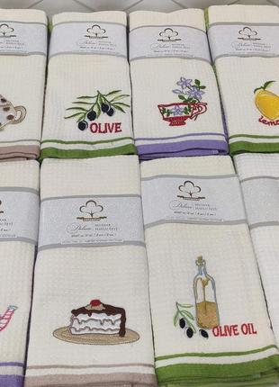 Кухонные махровые полотенца с вышивкой 40 на 60 см 2 штуки ikizler турция3 фото
