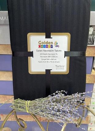 Постільна білизна сатин страйп golden colors євро розмір чорна