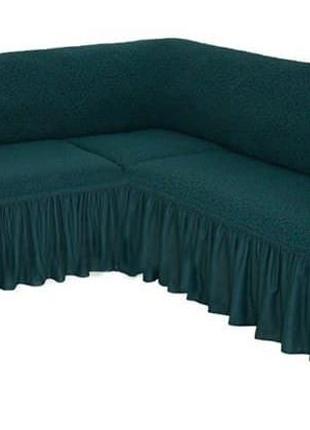 Чехол на угловой диван с рюшем жаккардовый натяжной milano графит1 фото