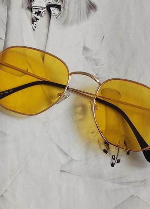 Солнцезащитные многоугольные очки желтый в золоте(7006)1 фото