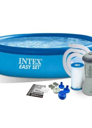 Надувной бассейн intex easy set (28118) 305x61 см с насосом в комплекте 3077л голубой