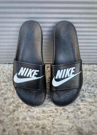 Женские шлепанцы nike benasi black «white logo» / smb