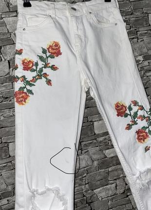 Брюки, белые брюки, белые джинсы, брюки с вышивкой2 фото