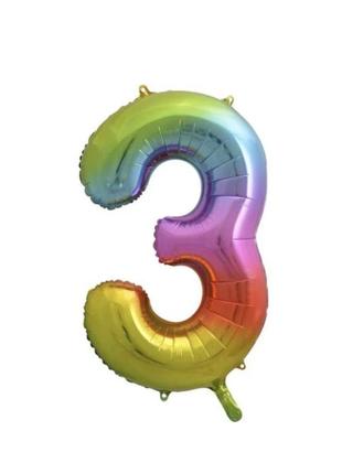 Шар цифра 3 на день рождения радуга градиент 86 см фольга